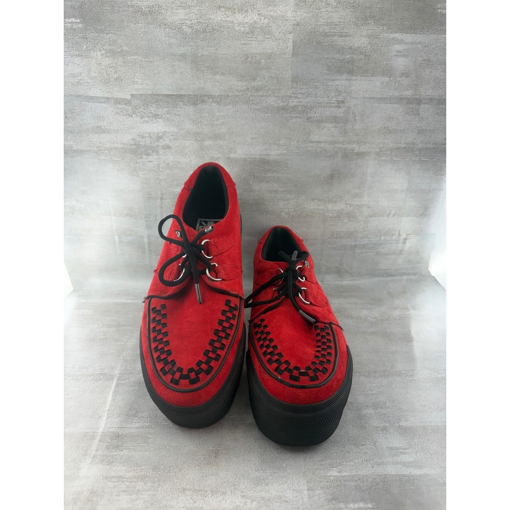T.U.K. Red Suede Creeper Sneakers Black Interwoven Platform A3144 Men Sz 9
